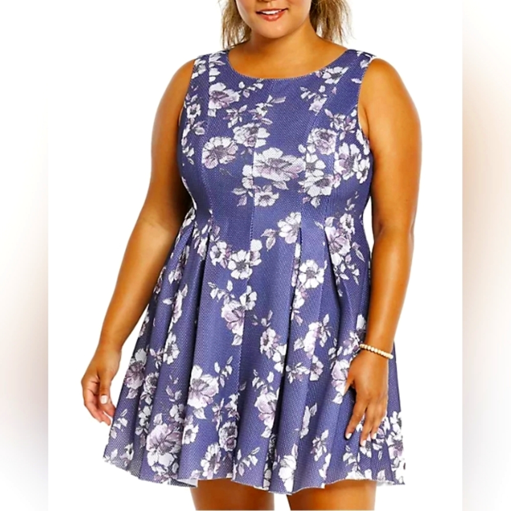 Navy floral pleated dress